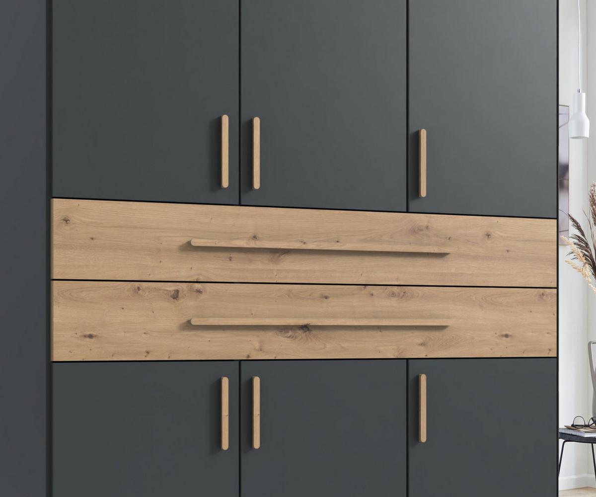 DREHTÜRENSCHRANK B225/H208/T58 cm in Grafit, Kleiderschrank mit 2 Spiegeltüren, 2 großen Schubkästen & Griffen in Eiche Artisan Dekor / 22637 - Graphitfarben/Eiche Artisan, Holzwerkstoff/Kunststoff (225/208/58cm) - luma-home