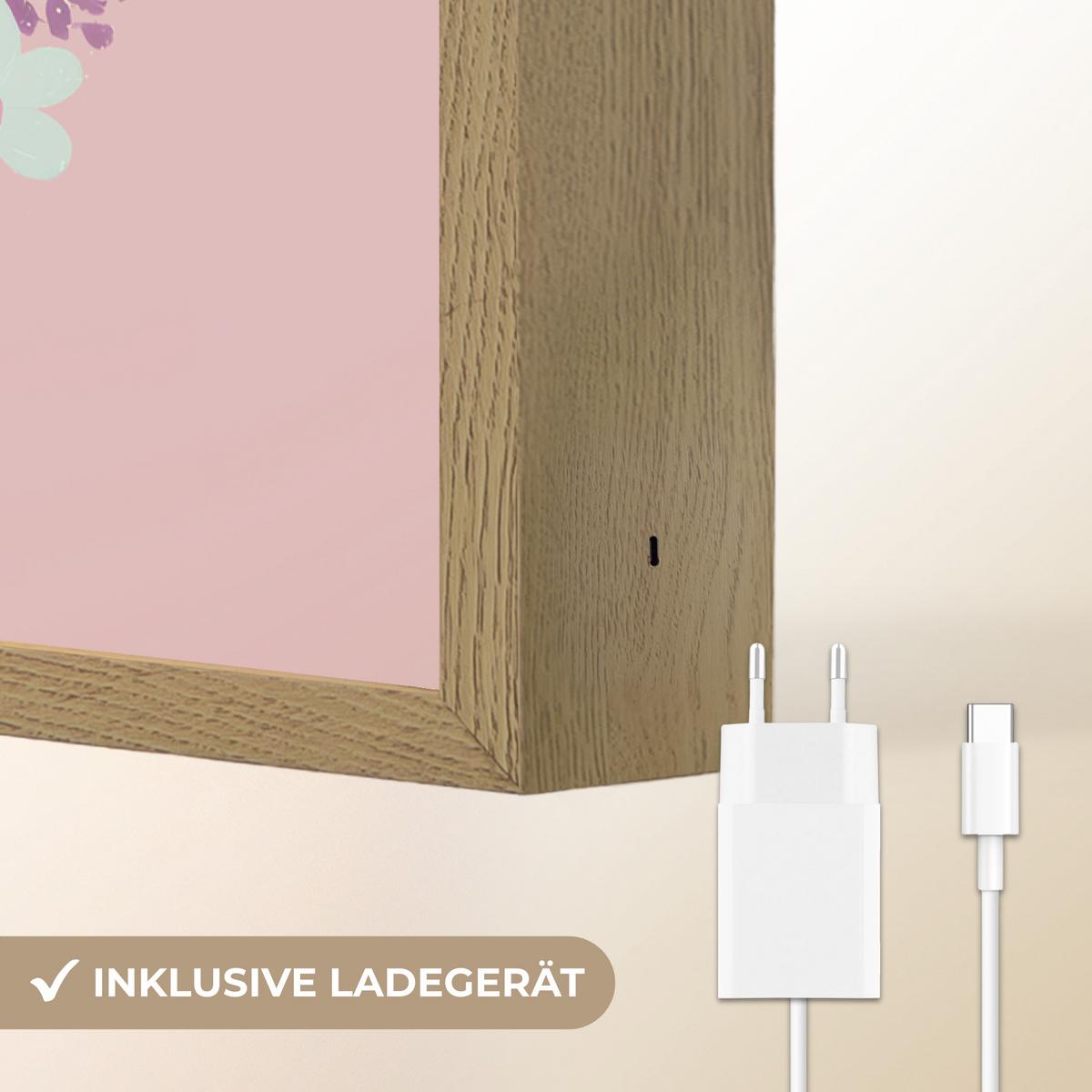 NACHTTISCHLAMPE MIT AKKU Einhorn - Rosa - Blumen 70x100 cm - Rosa, Holzwerkstoff (8/70/100cm) - OnlyWow