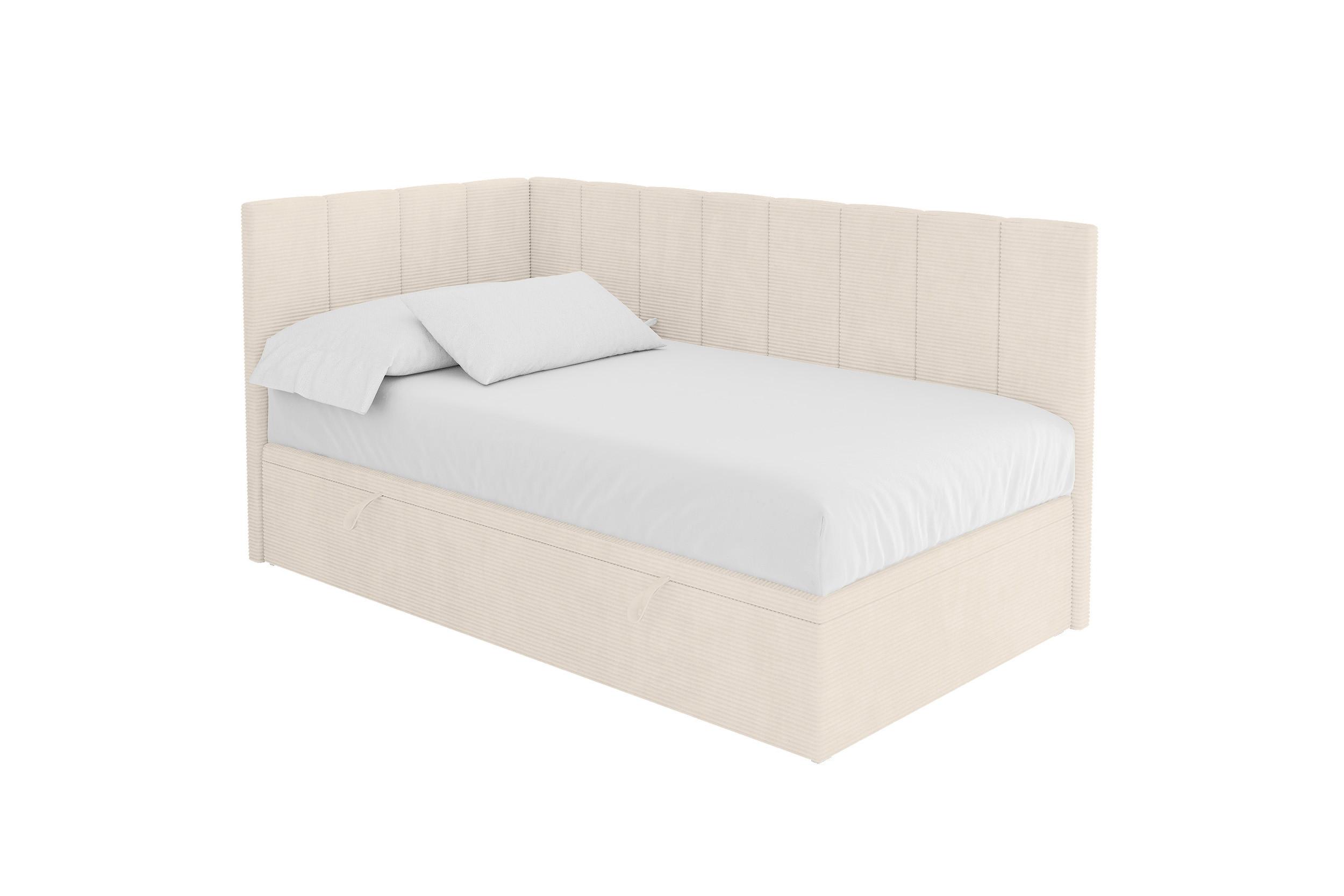 EINZELBETT Jugendbett mit Bettkasten Rechts, ohne Matratze - LOVY 80x200 Beige - Sandfarben, Holzwerkstoff/Textil (80/200cm) - ALTDECOR
