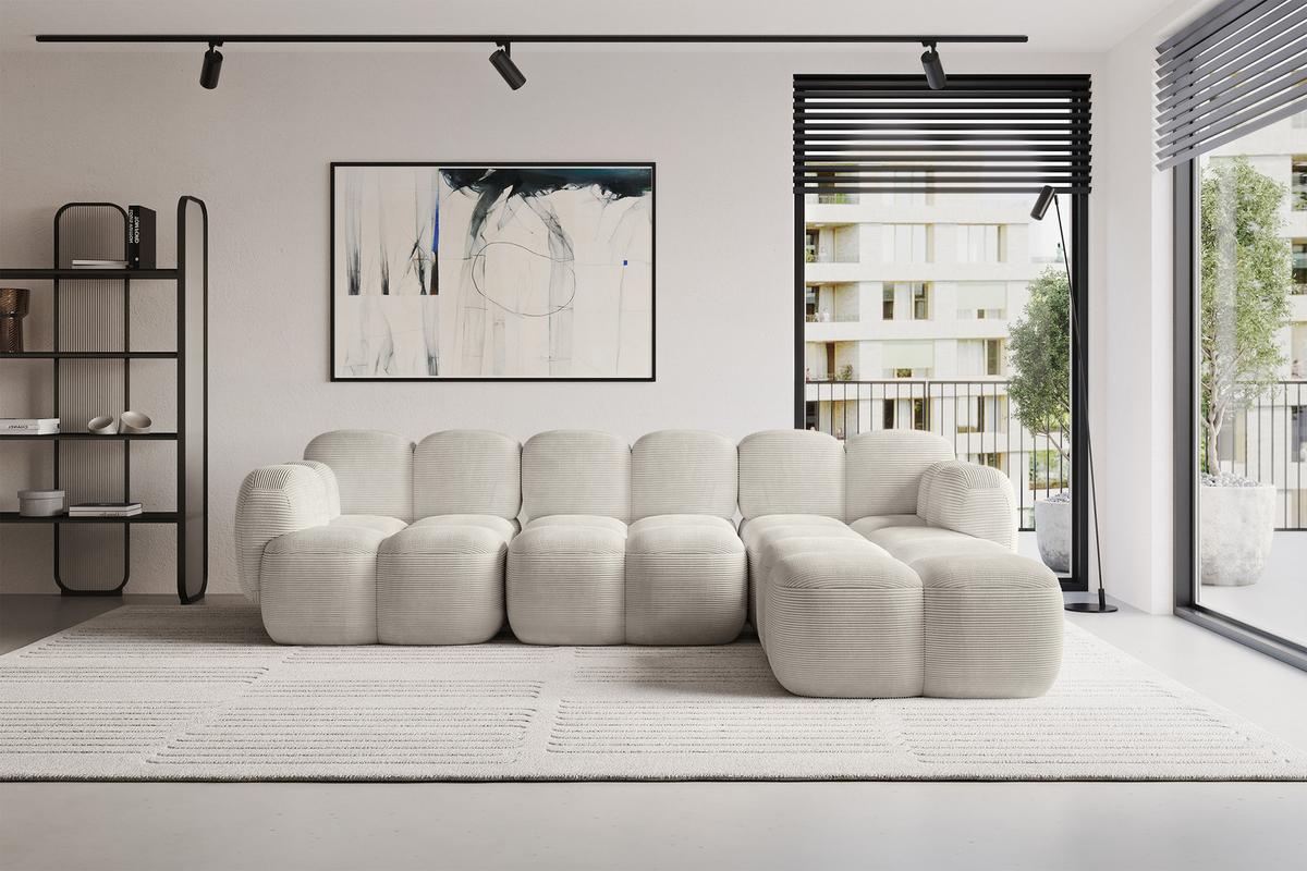 ECKSOFA modulares Sofa Rechts Miko-L2 302x205x75 Creme Cord - Schwarz/Mokka, Holzwerkstoff/Kunststoff (302/205cm) - ALTDECOR