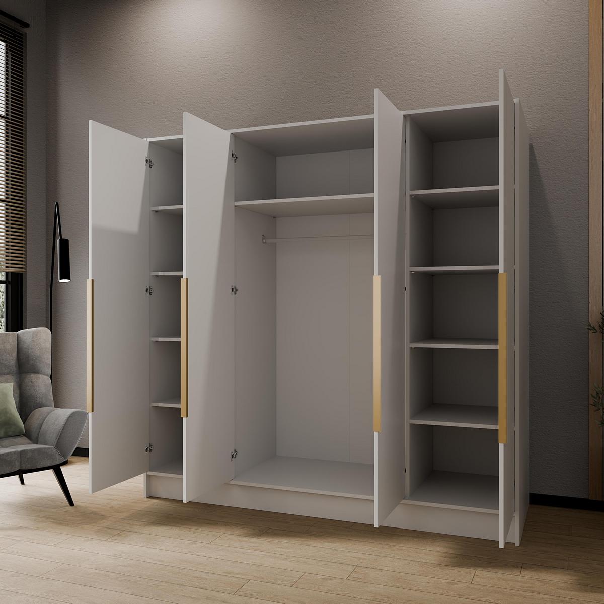 DREHTÜRENSCHRANK BERON 200/200/51 cm Modern Kleiderschrank 4-türig Weiß - Weiß, Holzwerkstoff (200/200/51cm) - MASSENO