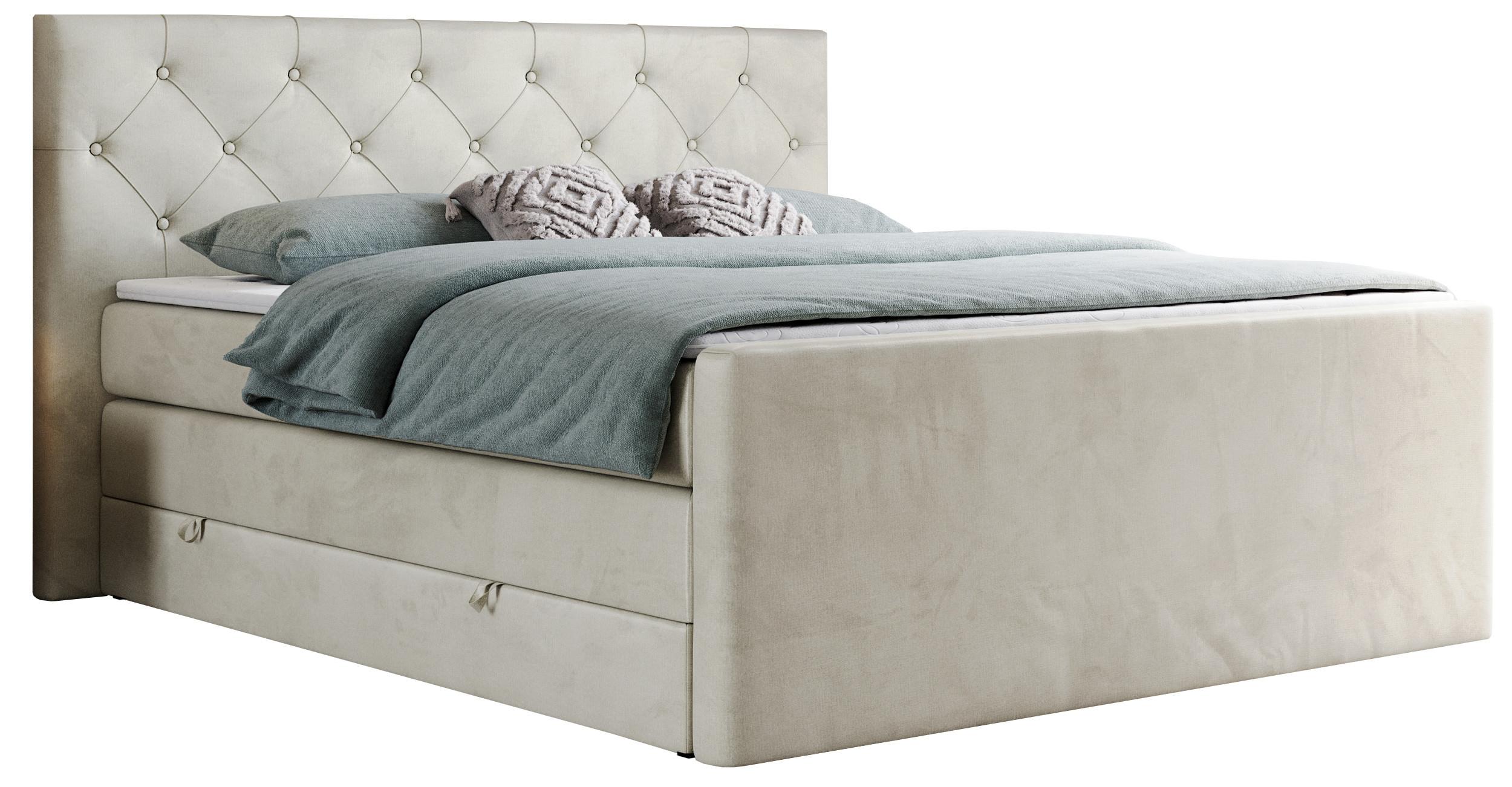BOXSPRINGBETT KING VELEN 200/200 Beige Velvet - H4 - Beige, Holz/Textil (200/200cm) - MKS