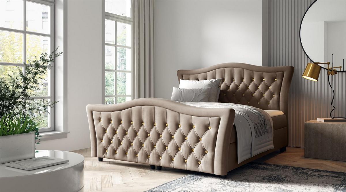 BOXBETT Turhan In Elisa Velvet - Braun, Holzwerkstoff/Textil (140/200cm) - Fun Möbel