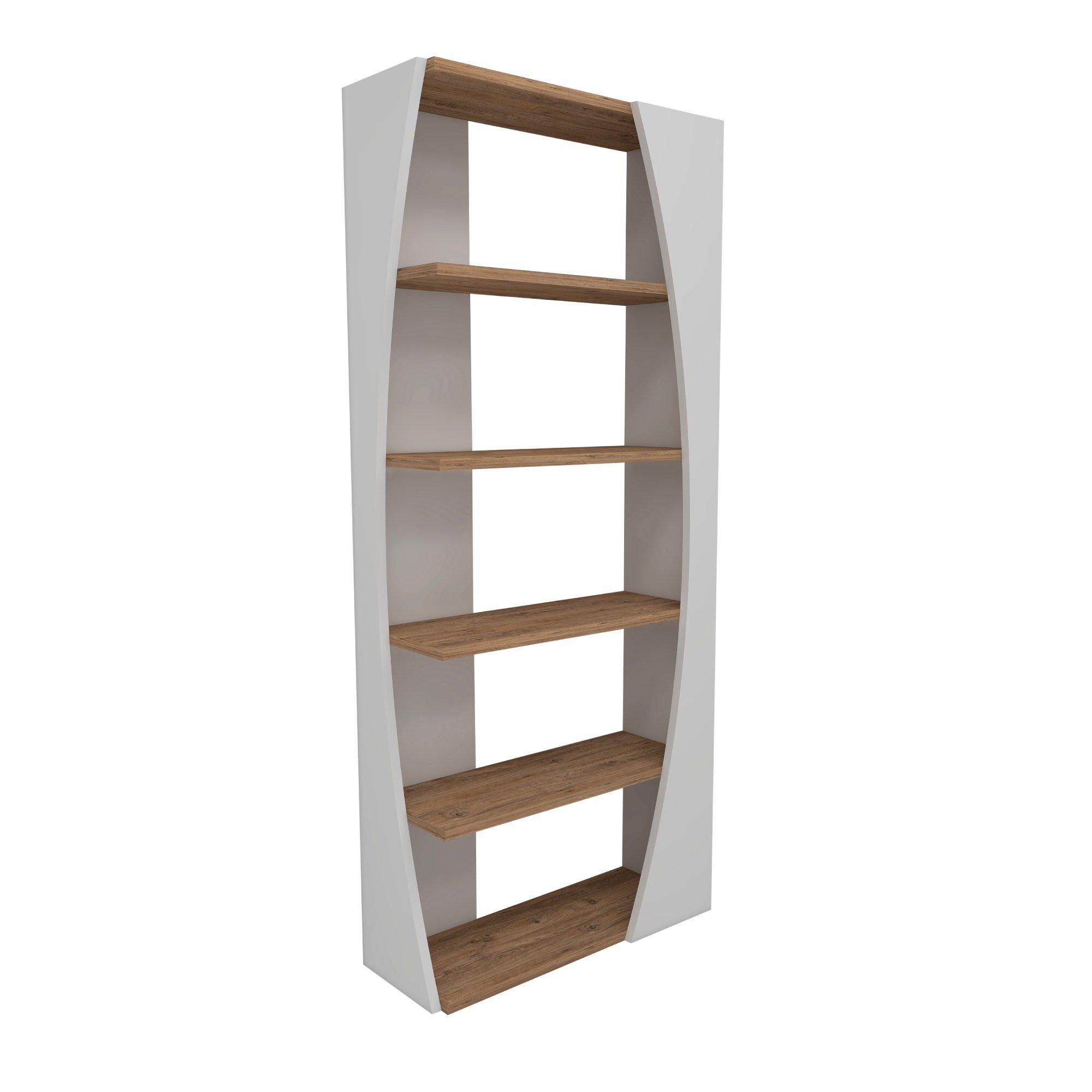 REGAL 5 Regale weiß und atlantische Pinie Dekor H150 cm - Selge - Weiß, Holzwerkstoff (23.8/150/63.6cm) - Calicosy