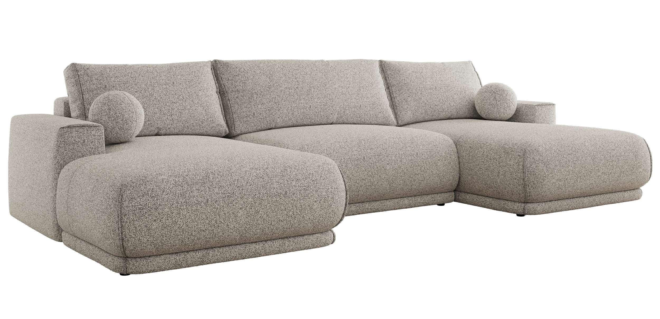 WOHNLANDSCHAFT RINA U Hellgrau Strukture - Hellgrau/Schwarz, Kunststoff/Textil (360/85/170cm) - MKS