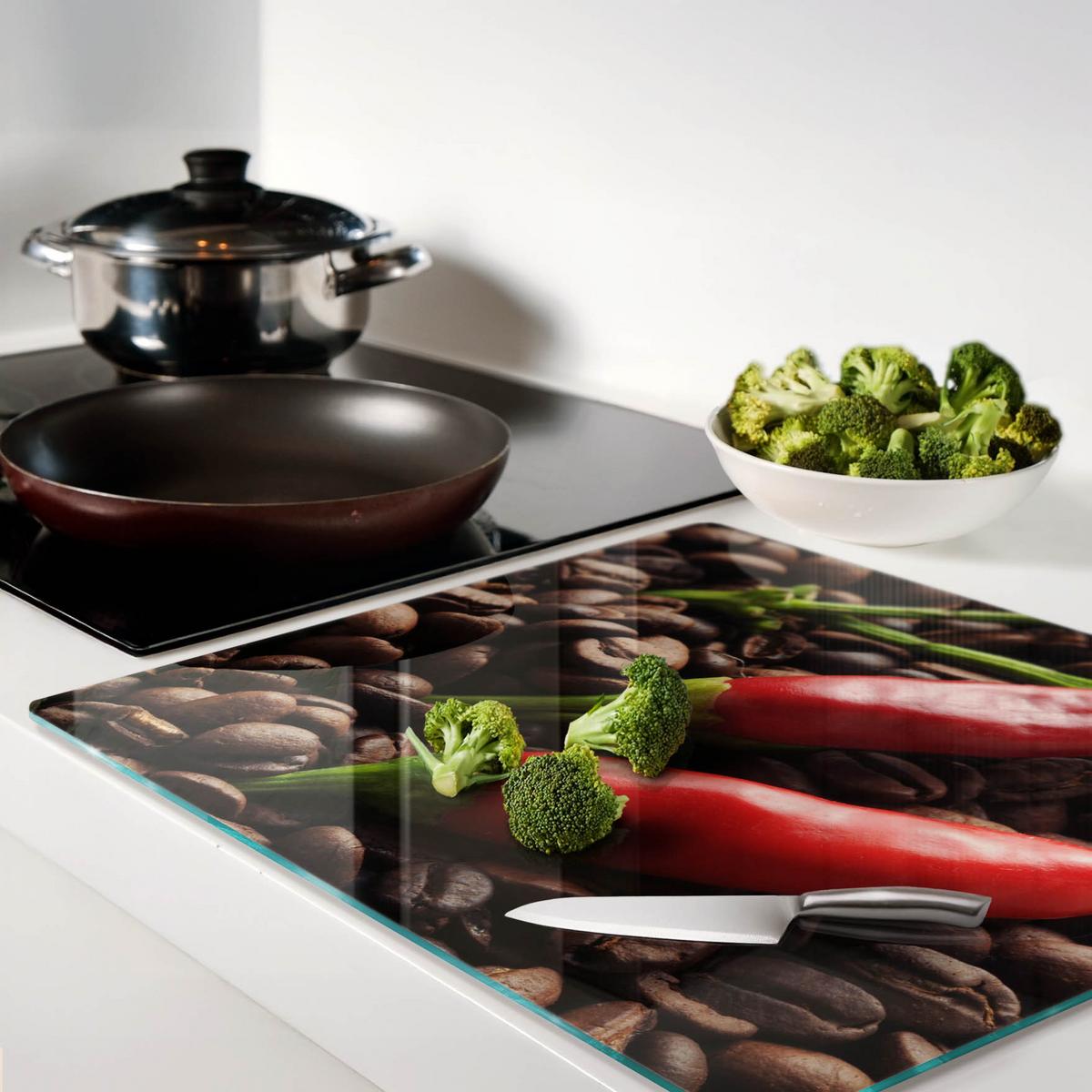 GLASPLATTE 60x52 cm Chilischoten und Kaffee - Rot, Glas (60/0.4/52cm) - TULUP