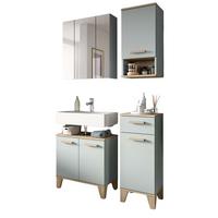 BADMÖBEL-SET 4-teilig grün, Eiche 109 x 190 cm, Badkombination skandinavisches Design - Eichefarben/Grün, Glas/Holzwerkstoff (109/190/34cm) - Inn.Furn