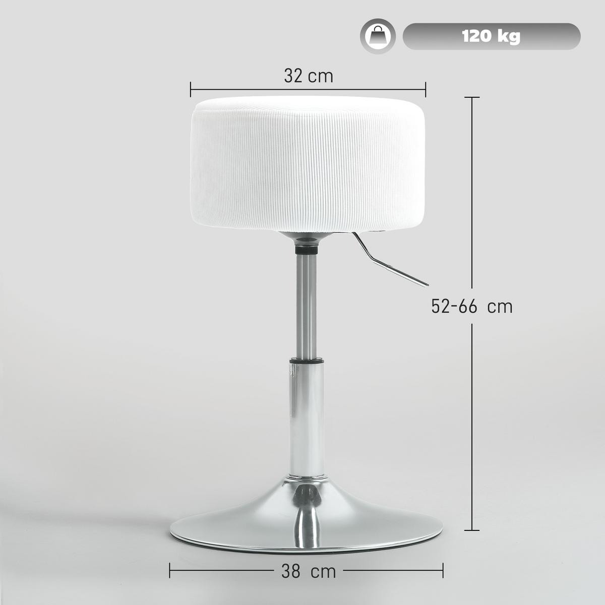 BARHOCKER, Gepolstert Barstuhl mit Metallgestell, Cordoptik, Höhenverstellbar - Weiß, Kunststoff (38/66/38cm) - HOMCOM