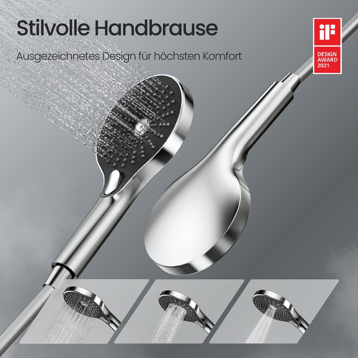 ÜBERKOPFBRAUSESET mit Thermostat Chrom 3 Strahlarten 110/37,5/42 cm - Chromfarben, Metall (37.5/110/42cm) - EMKE