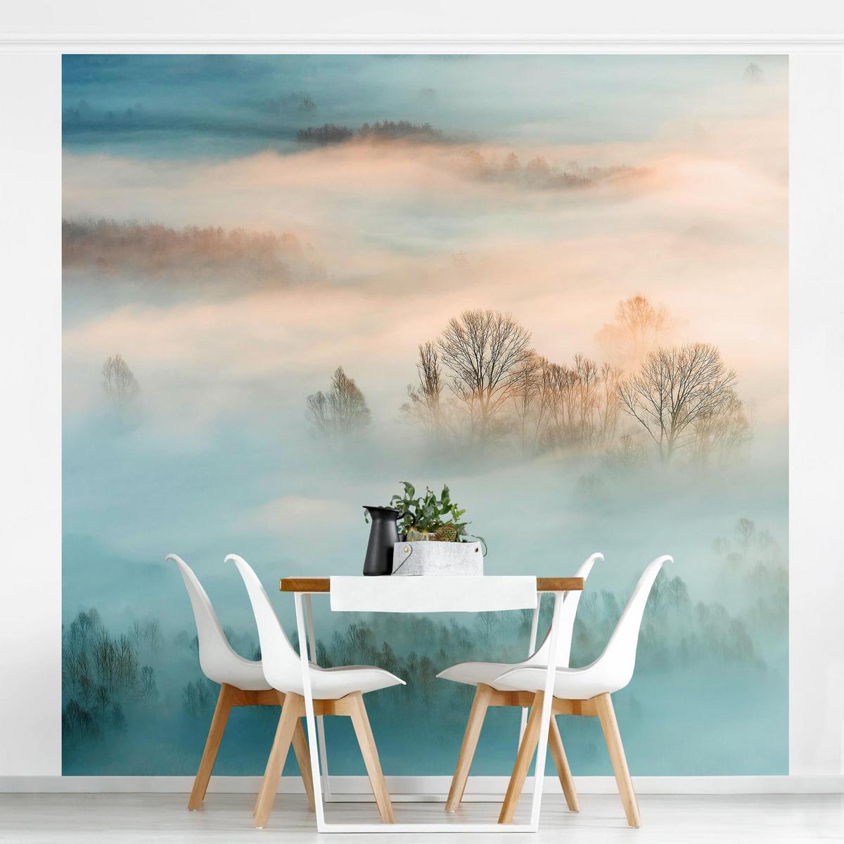 FOTOTAPETE Nebel bei Sonnenaufgang 240/240 cm - Eichefarben, Papier (240/240cm) - Bilderwelten