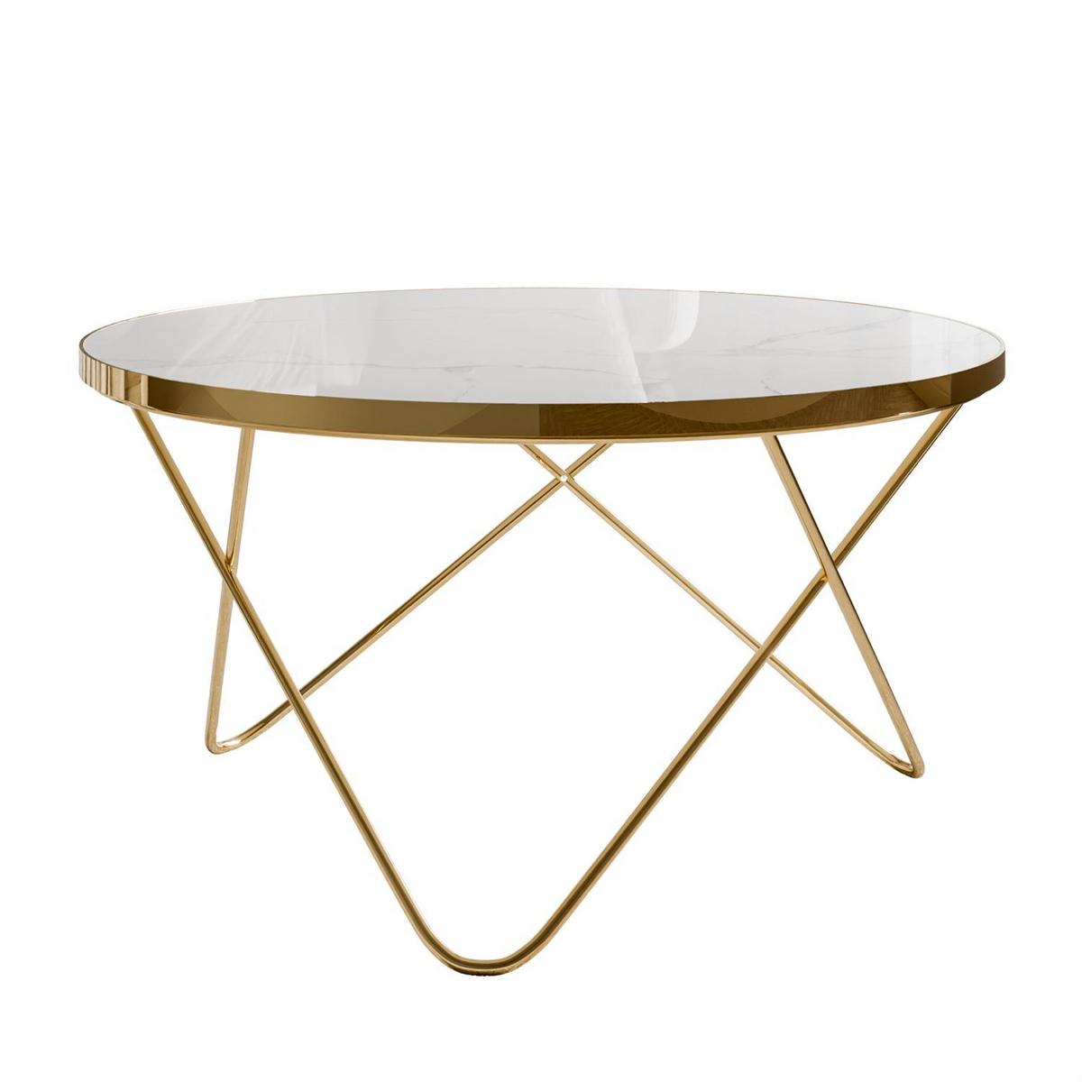 COUCHTISCH NORIEL mit goldenem Gestell und Marmorplatte - Weiß, Holzwerkstoff (80/80/39cm) - Lookway
