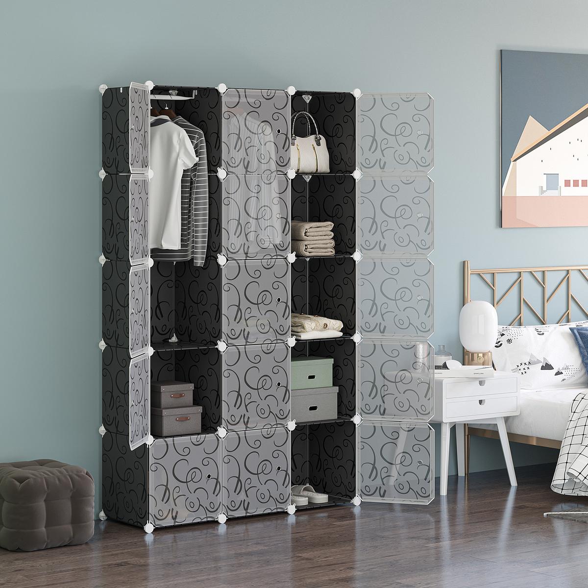KLEIDERSCHRANK mit 2 große und 9 kleinen Würfeln, Schwarz, 111 x 47 x 183 cm - Schwarz, Metall (47/183/111cm) - HOMCOM