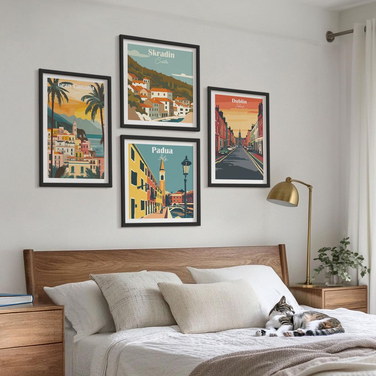 BILDER SET 4er Set - 50x50 cm & 40x60 cm Schwarzer Rahmen - Stadt- und Naturlandschaften - Schwarz, Kunststoff (50/50cm) - TULUP