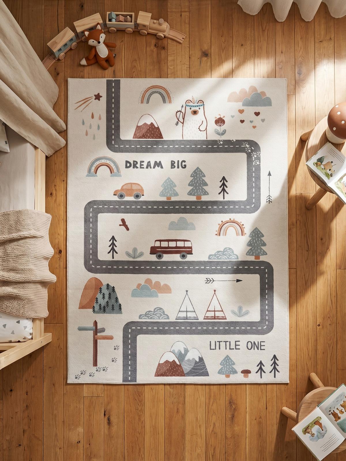 SPIELTEPPICH Waschbar TINO in Creme, mit Straßenkarten-Motiv, 80 x 150 cm - Beige, Textil (150/80cm) - KADIMA DESIGN