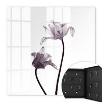 SCHLÜSSELBOX Schwarz 30x30 cm- Türöffnung nach rechts - Minimalistische Blumen - Weiß, Metall (30/30/5cm) - TULUP