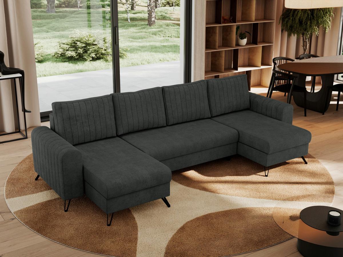 WOHNLANDSCHAFT AXEL U Struktur Dunkelgrau - Anthrazit/Schwarz, Textil/Metall (312/90/140cm) - MKS