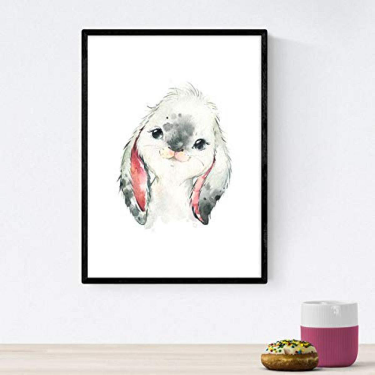 POSTER Set mit 4 Burro Horse Cow und Kaninchen A4 Schwarzer Rahmen - Schwarz, Papier (29.7/3cm) - Nacnic