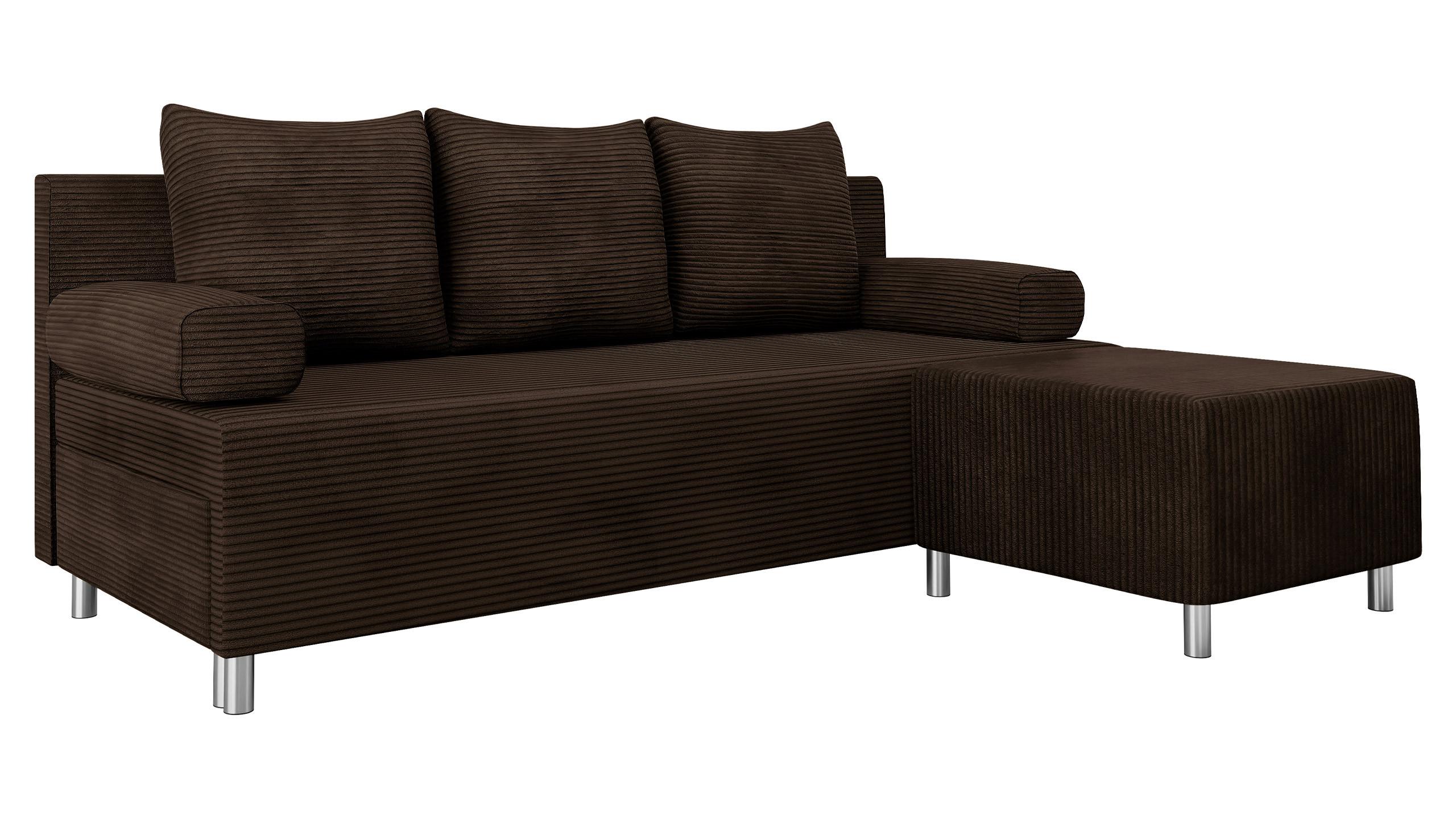 SCHLAFSOFA Dover Cord mit Polsterhocker - Chromfarben/Nussbaumfarben, Holz/Kunststoff (192/80cm) - MIRJAN24
