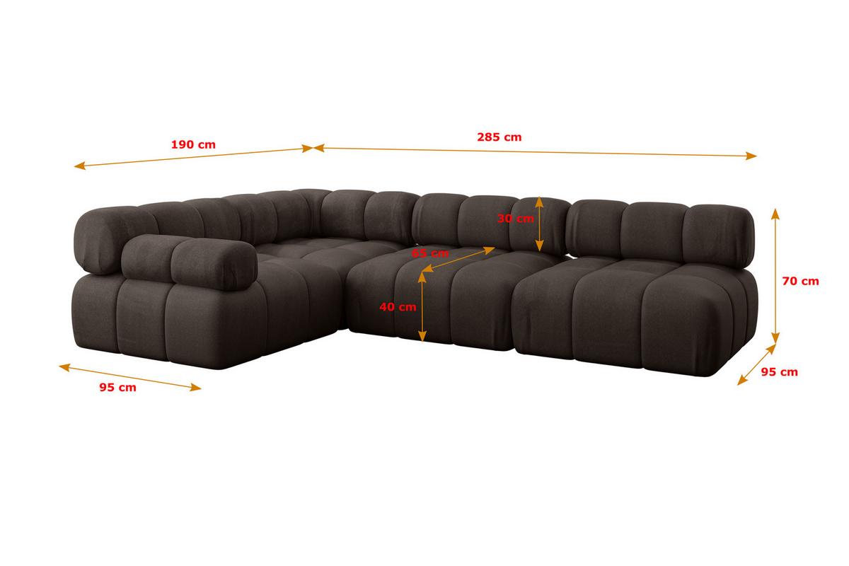 ECKSOFA modulares Sofa Mende-L2 - 285x190x70 cm Braun Velours - Braun, Holzwerkstoff/Textil (285/190cm) - ALTDECOR