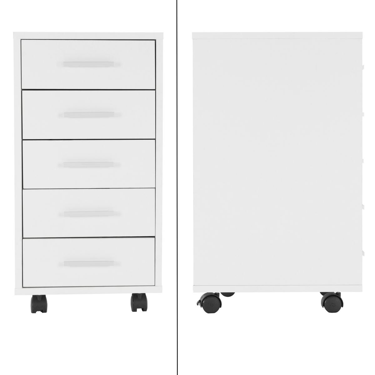 ROLLCONTAINER 2er Set 33x38x63,5 cm Weiß mit 5 Schubladen - Weiß, Holzwerkstoff/Metall (38/63.5/33cm) - ML-DESIGN