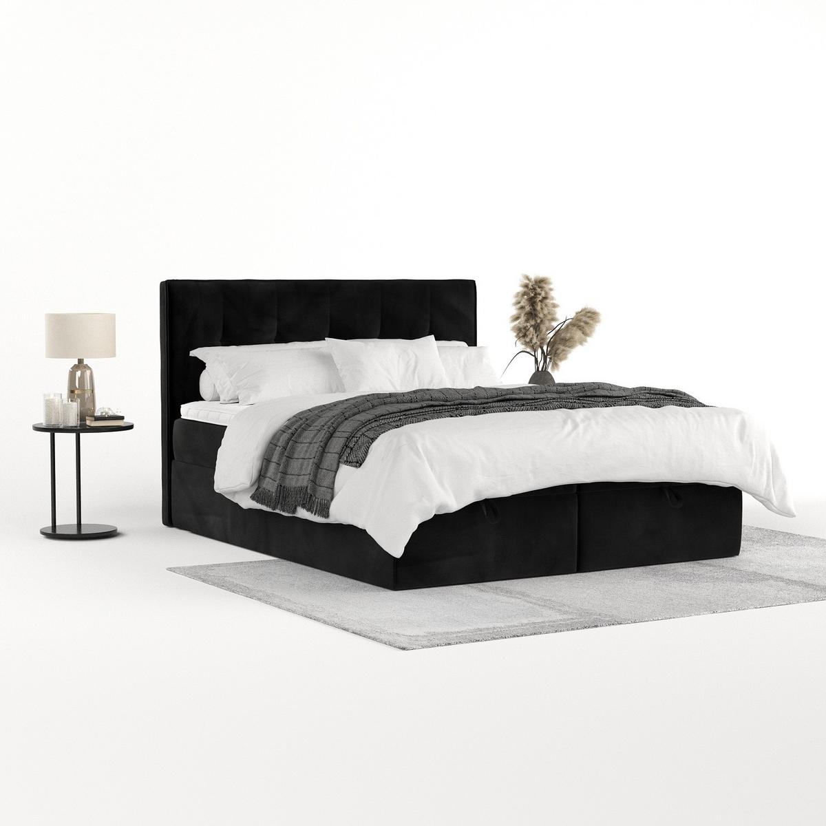 BOXBETT Tivra 140/200 cm Schwarz im Kronos Stoff - Schwarz, Holz/Holzwerkstoff (140/200cm) - AltaBeds