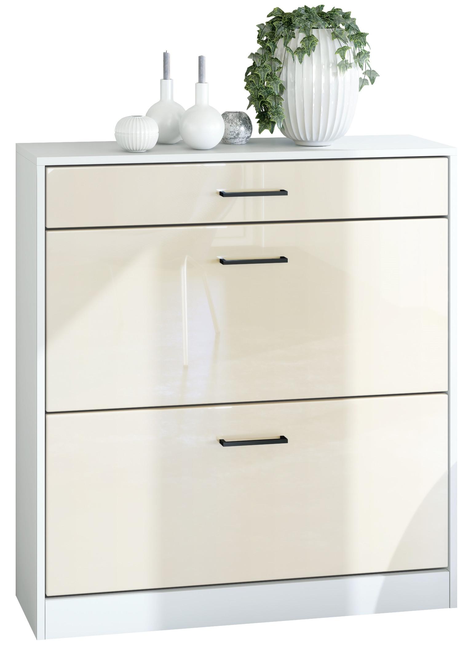 SCHUHSCHRANK Elvas Front in Creme Hochglanz - Creme, Holzwerkstoff (89/95.5/27cm) - Vladon