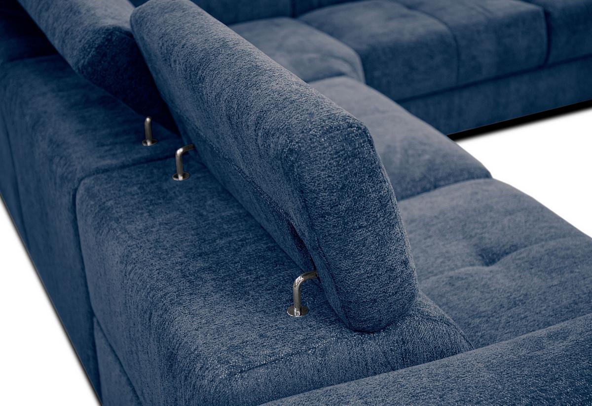 ECKSOFA CALVERA 5-Sitzer mit 1 Relaxfunktion, dunkelblau - Schwarz/Dunkelblau, Holzwerkstoff/Textil (297/239cm) - Wozimo