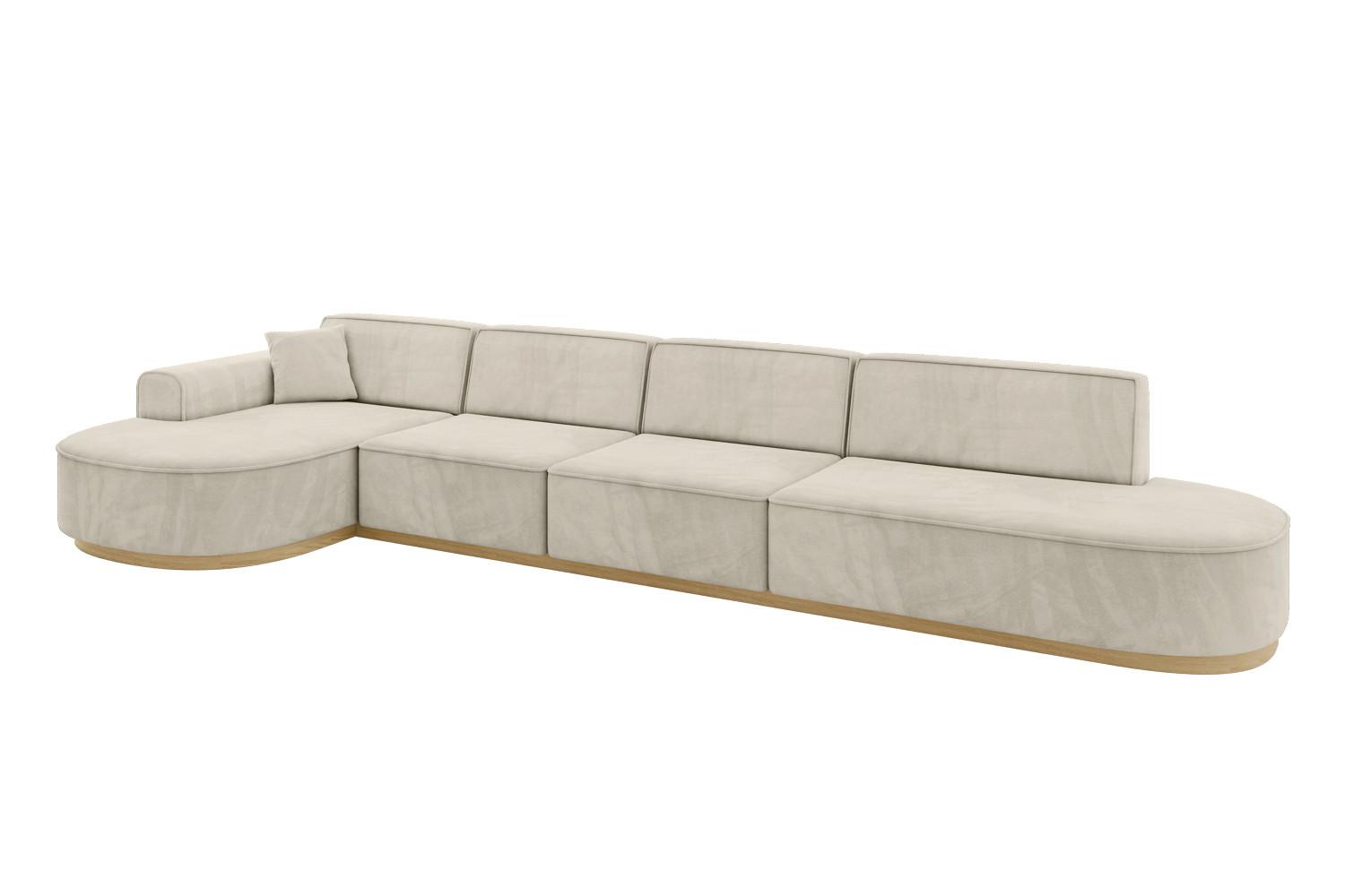 ECKSOFA Ottomane Links MARI-L3-v2 - 413x171x83 cm Ecru Velours - Ecru, Holzwerkstoff/Textil (413/171cm) - ALTDECOR