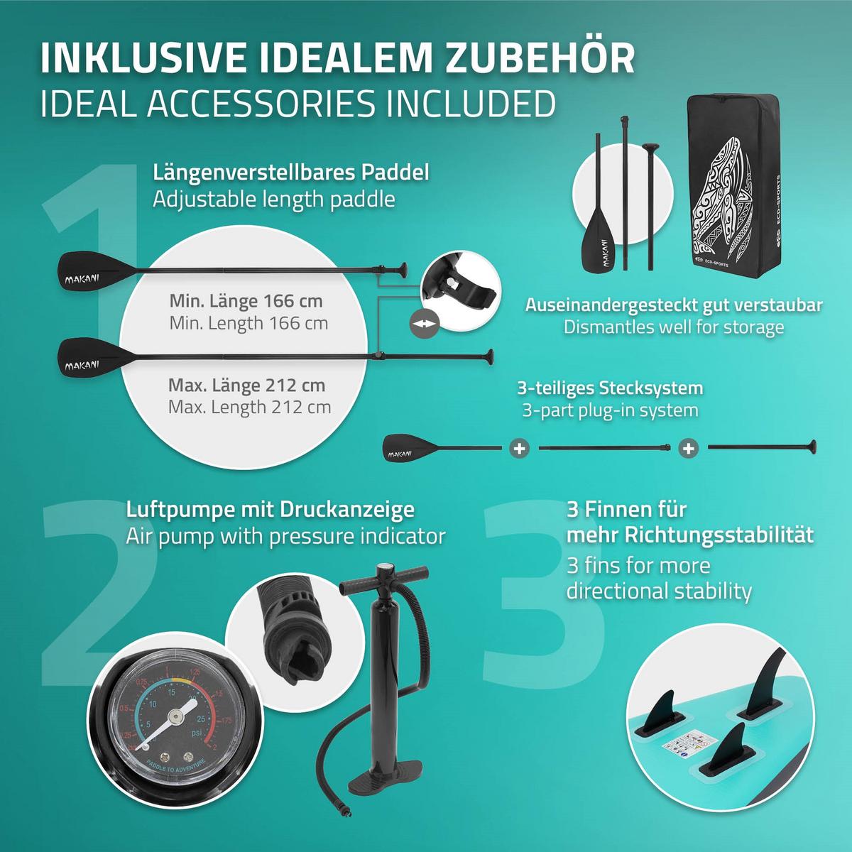 STAND UP PADDLE BOARD Makani Türkis - Türkis, Kunststoff (320/80/15cm) - ECD-Germany