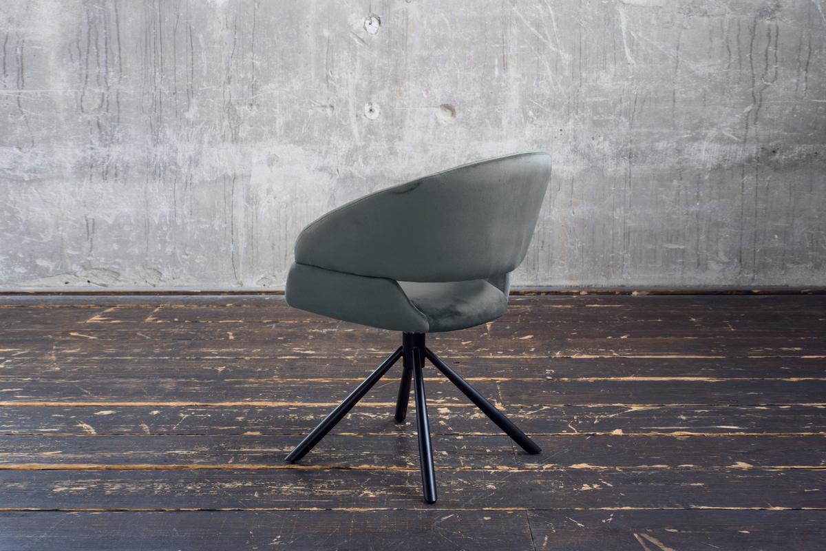 ESSZIMMERSTUHL LARA Grau Velvet Drehbar (360°) (1er-Set) - Blaugrau/Schwarz, Kunststoff/Textil (61/82/62cm) - KAWOLA