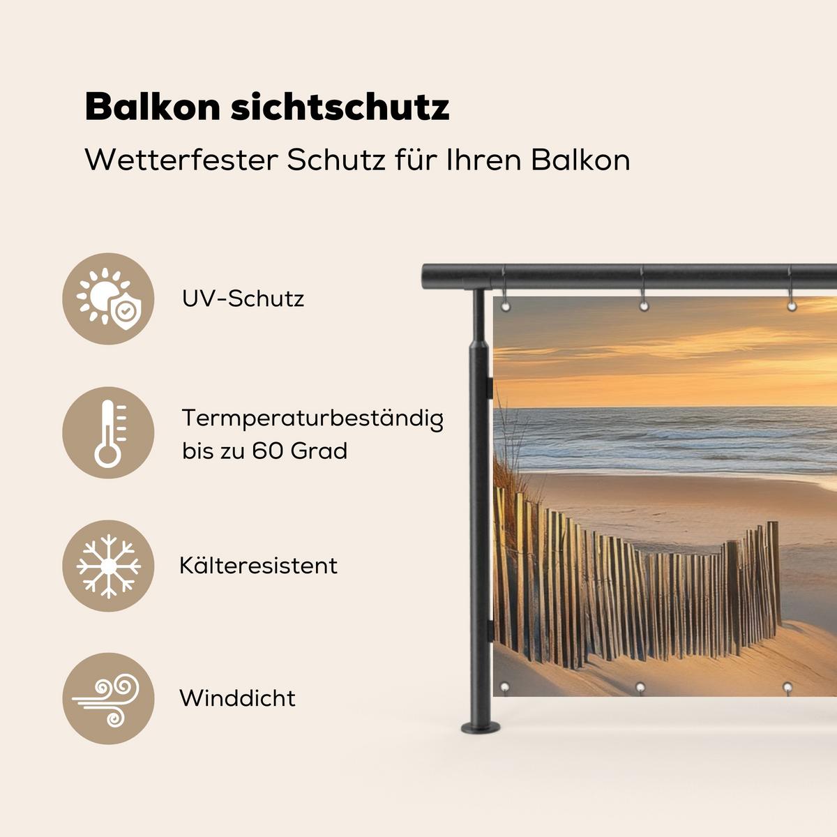 BALKON-SICHTSCHUTZ Strand - Dünen - Sonnenuntergang Balkon Deko 300x110 cm - Sandfarben, Kunststoff (300/110cm) - MuchoWow
