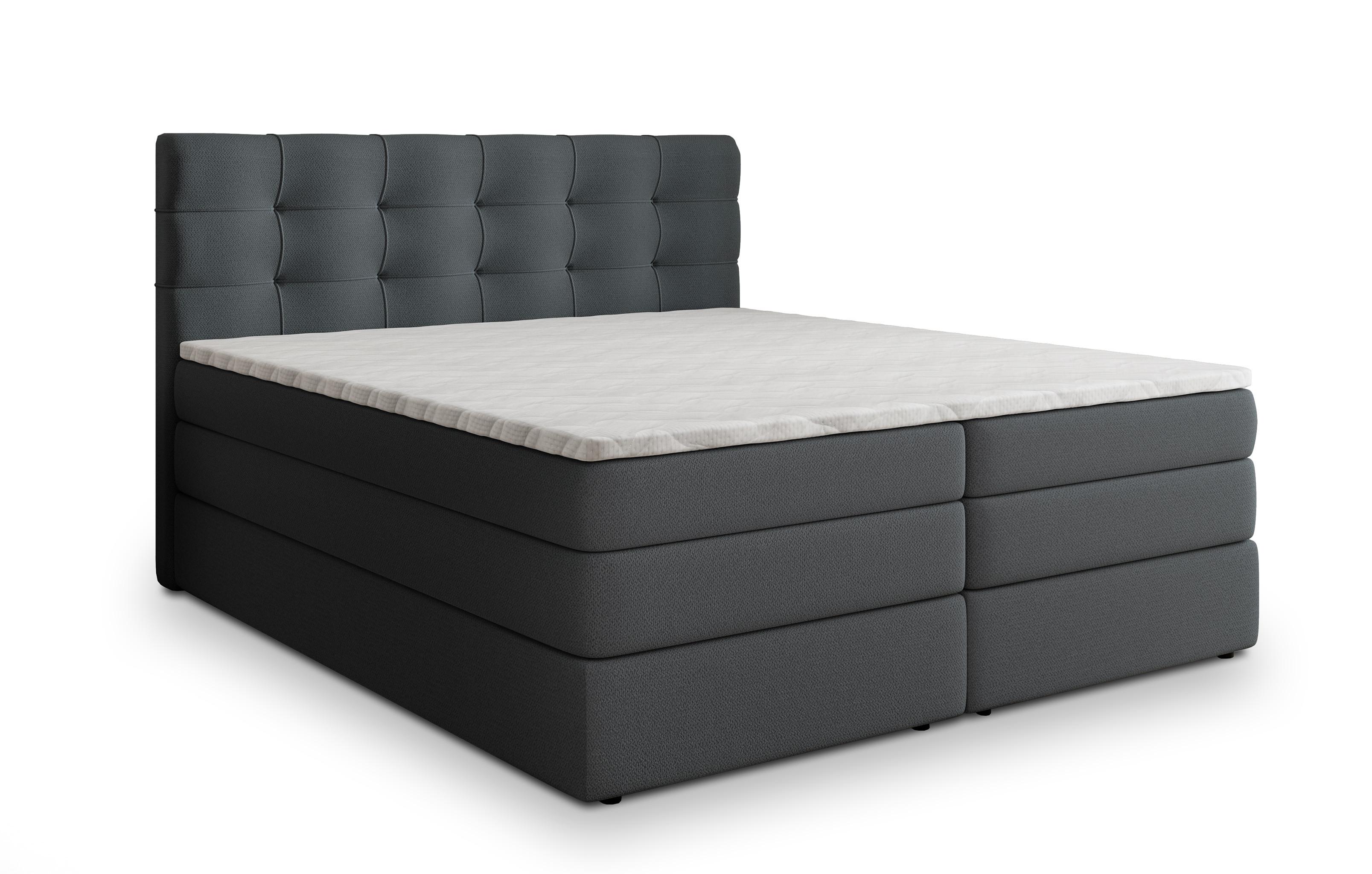 BOXSPRINGBETT AREZI 180x200 cm mit Matratze und Topper - Graphitfarben - Graphitfarben, Holz (180/200cm) - MASSENO