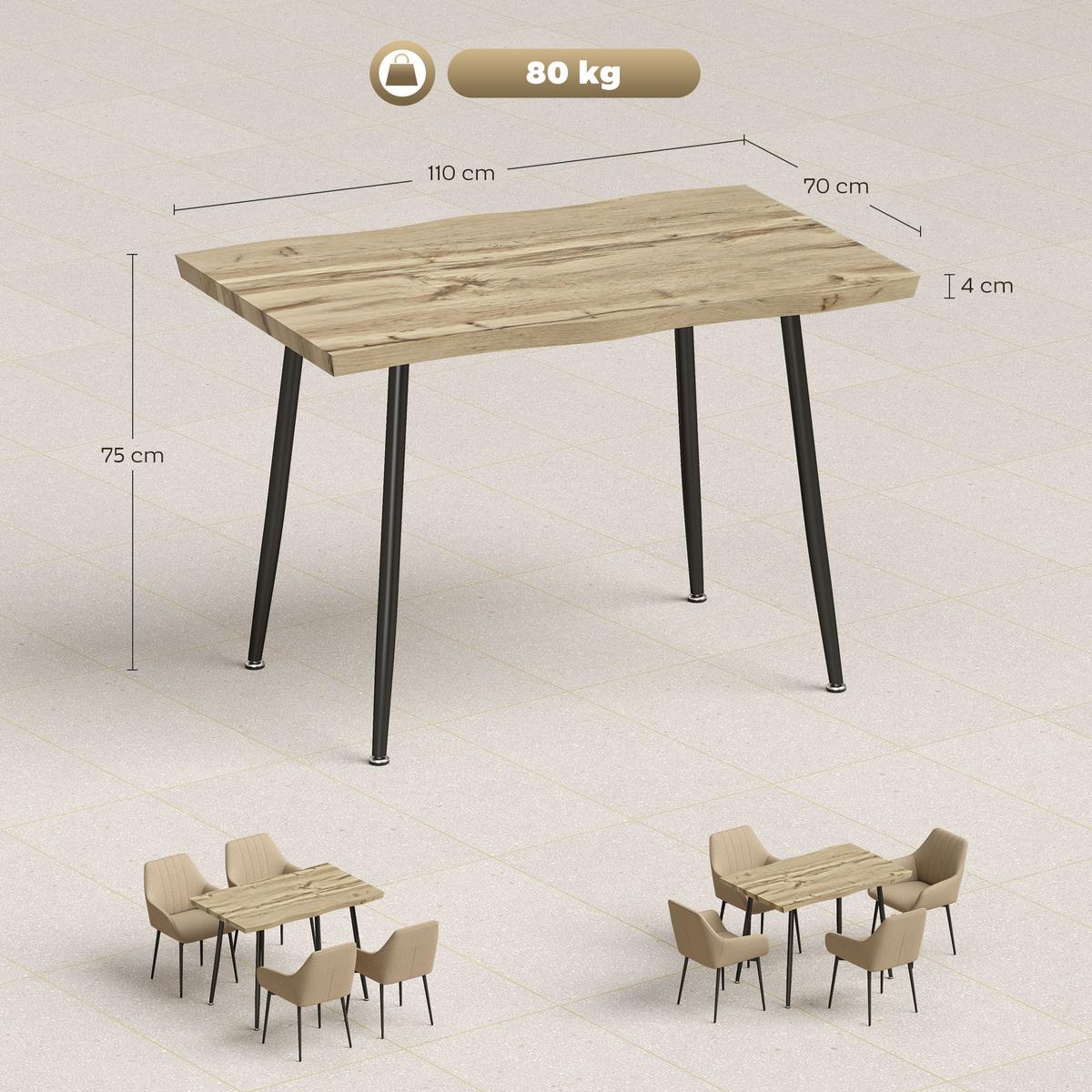 ESSTISCH rechteckig Eiche 110/70/75 cm - Eichefarben/Schwarz, Holzwerkstoff/Metall (110/70/75cm) - HOMCOM