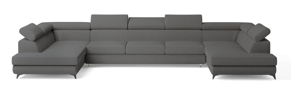 WOHNLANDSCHAFT URMANO Grau Boucle-Stoff mit Schlaffunktion - Grau, Holz (395/89/190cm) - MASSENO