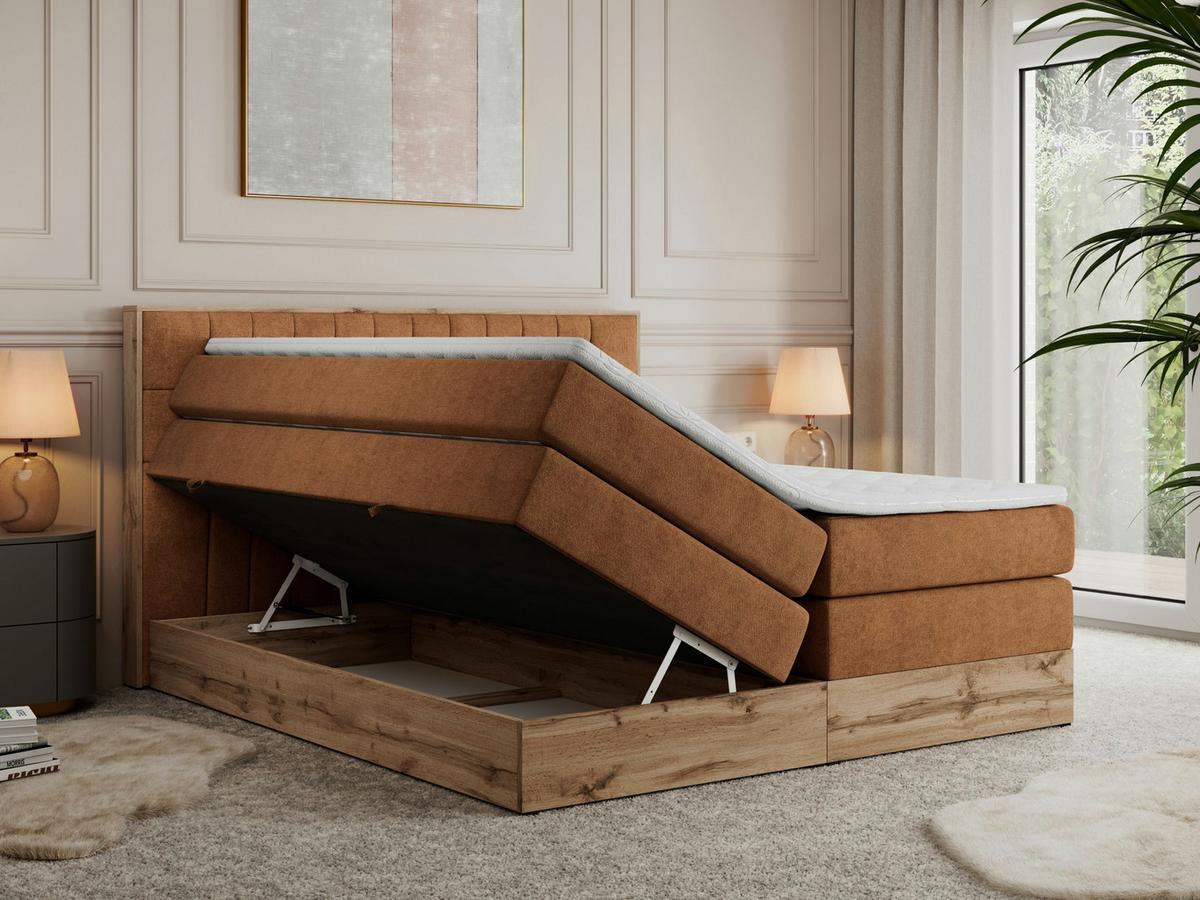 BOXSPRINGBETT AMORE KING 200/200 Orange Struktur - H4 - Orange, Holz/Textil (200/200cm) - MKS