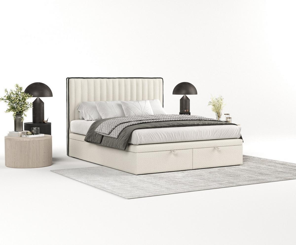POLSTERBETT Keva mit Stauraum 120/200 cm Hellbeige im Alta Stoff - Sandfarben/Schwarz, Holz/Holzwerkstoff (120/200cm) - AltaBeds