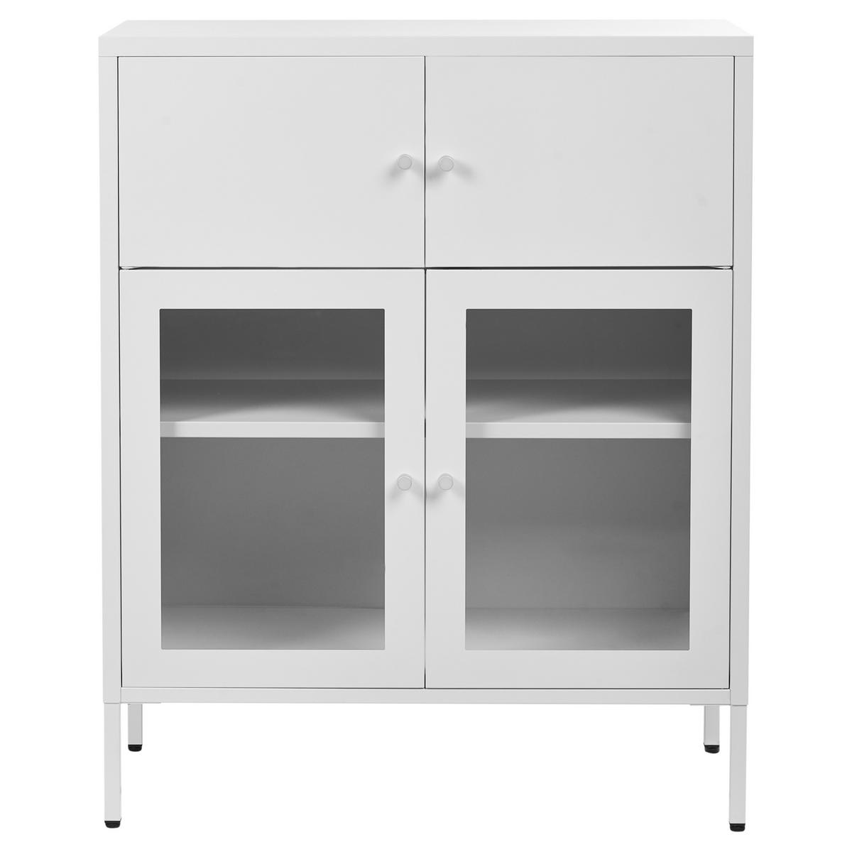 SIDEBOARD mit Glastüren Metall 80 cm Weiß Esholt - Weiß, Metall (80/102/40cm) - Beliani
