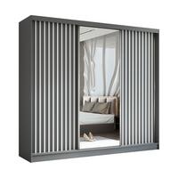 SCHWEBETÜRENSCHRANK Cabinio Grau Weiß 240/216/61 cm – mit Spiegel und Lamellen - Weiß/Grau, Holzwerkstoff/Kunststoff (240/216/61cm) - AX Living