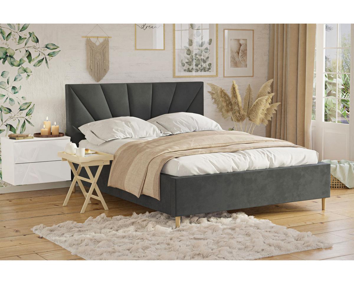 POLSTERBETT AINA 180x200 cm Jasmine 96, 34 Holzlatten, Kopfteil 104 cm - Grau, Textil (180/200cm) - Lookway