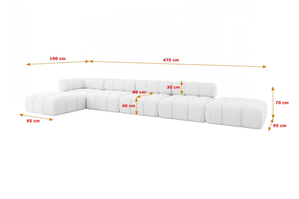 ECKSOFA modulares Sofa Kerru-L3 - 475x190x70 cm Weiß Bouclé - Weiß, Holzwerkstoff/Textil (475/190cm) - ALTDECOR