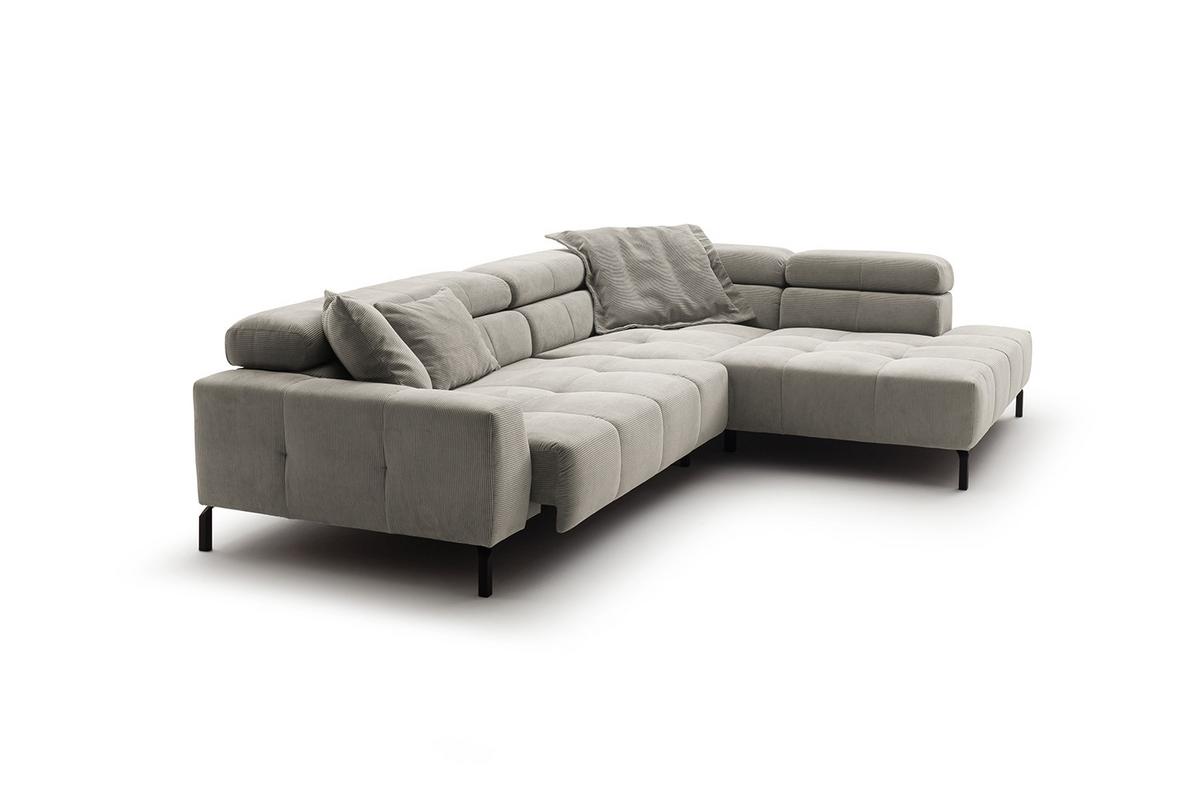 ECKSOFA MIT MOTORISCHEM SITZVORZUG OHIO Silber Cord Relaxfunktion - Silberfarben/Schwarz, Textil/Metall (311/219cm) - KAWOLA