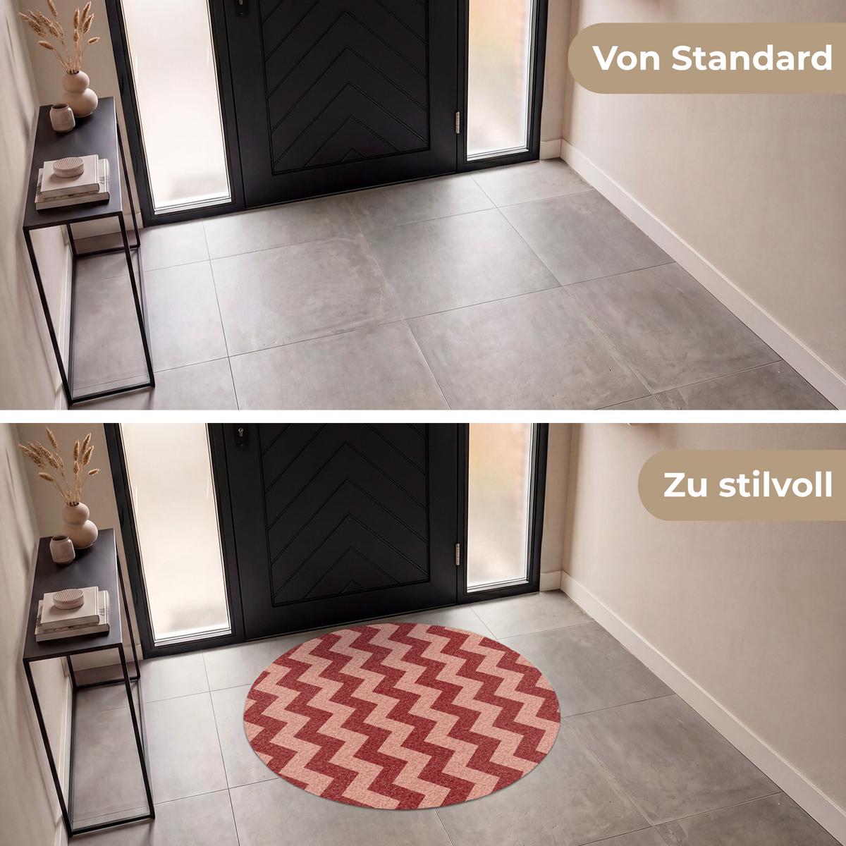 FUSSMATTE Zickzack - Streifen - Muster - Rot Schmutzfänger 120x120 cm - Bordeaux, Kunststoff (120/0.4cm) - MuchoWow