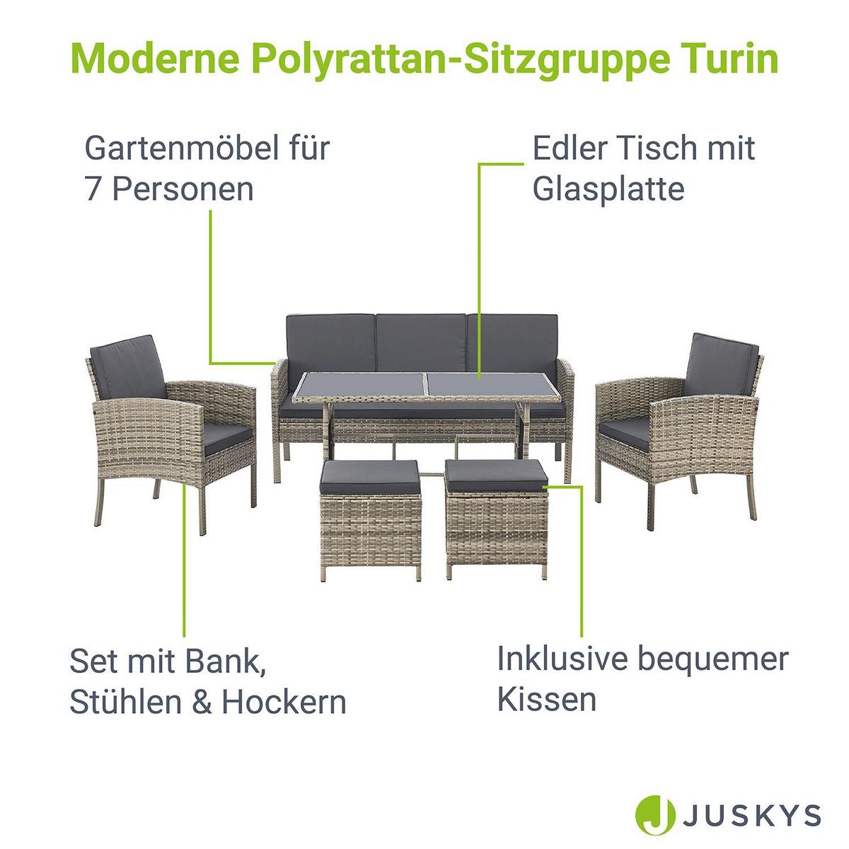 SITZGRUPPE Turin dunkelgrau Polyrattan - Grau, Kunststoff - Juskys