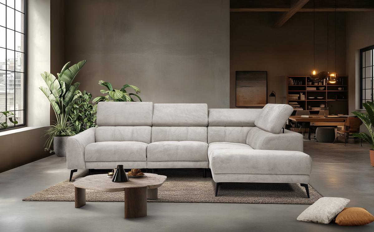 ECKSOFA LARS 5-Sitzer, 1 Relax, verstellbare Kopfstützen, beige - Beige/Schwarz, Holzwerkstoff/Textil (284/201cm) - Wozimo