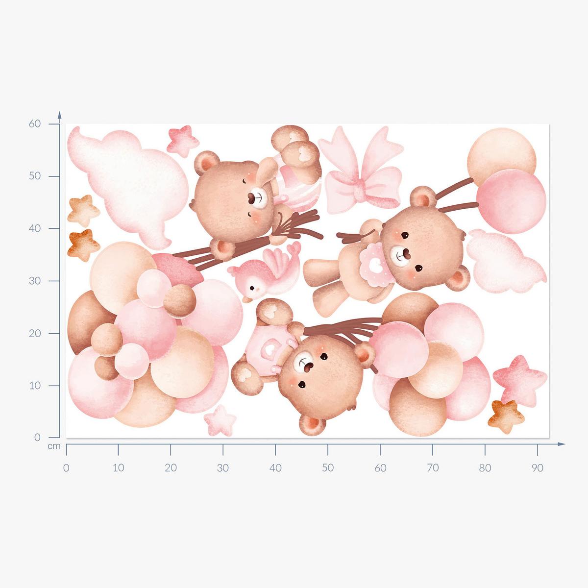 WANDAUFKLEBER 60x92cm - Teddybären mit Luftballons - Multicolor, Kunststoff (60/92/0.1cm) - Wallfluent