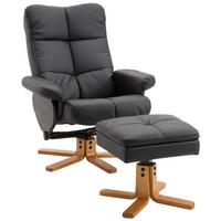 RELAXSESSEL mit Hocker Fernsehsessel 360° drehbar Liegefunktion Holz Schwarz - Schwarz, Holz/Kunststoff (86/99/80cm) - HOMCOM