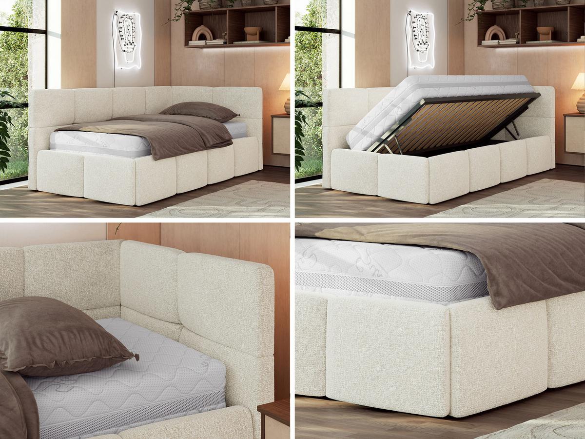 JUGENDBETT ARVO 90/200 - Creme Strukture - Foam-Matratze - Rechts Seite - Creme, Textil (90/200cm) - MKS