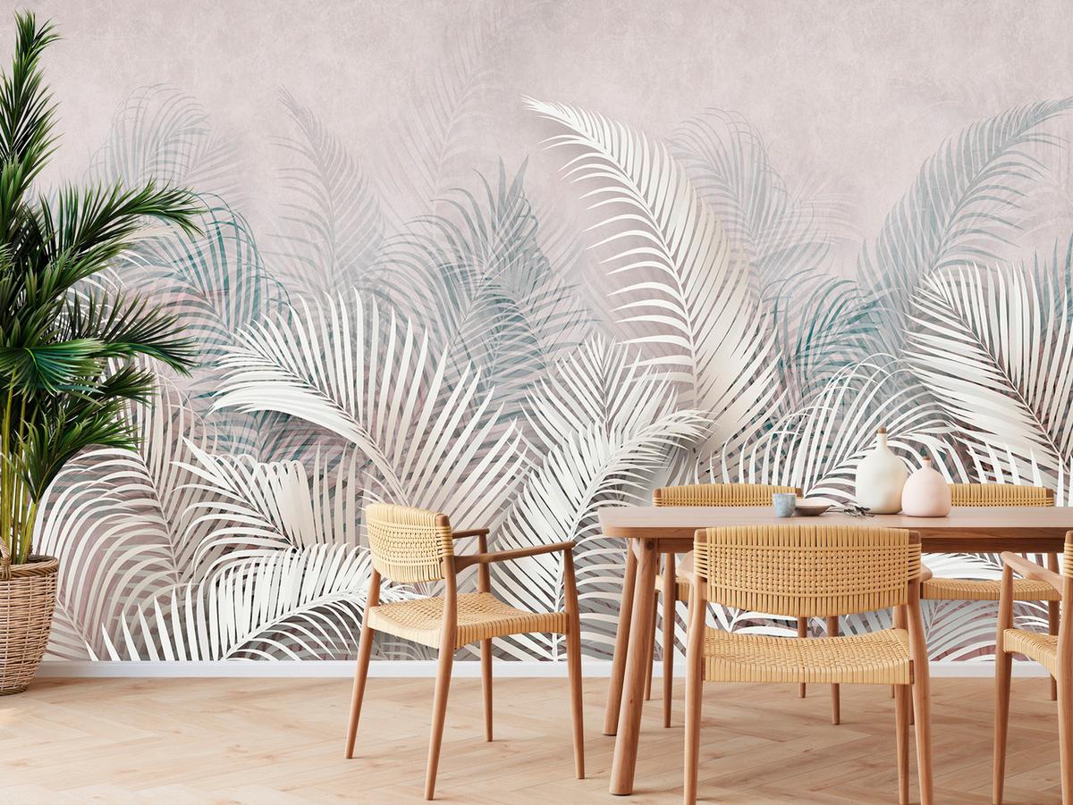 FOTOTAPETE für Schlafzimmer Tropische Blätter Palmenblätter Delikat 200x140 - Beige/Braun, Papier (200/140cm) - Muralo