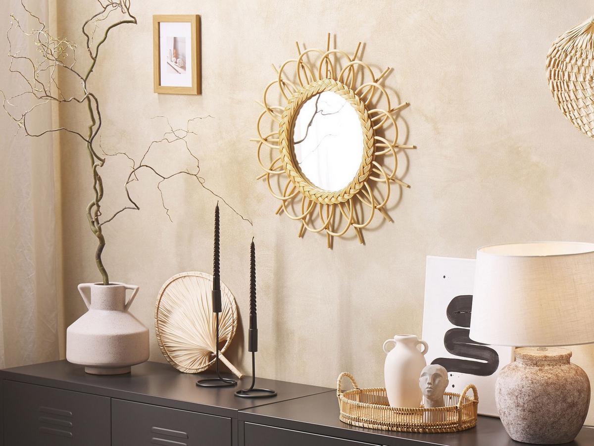 WANDSPIEGEL Rattan natürlich Sonnenform 60 cm Telakia - Beige/Naturfarben, Naturmaterialien (60/60/3cm) - Beliani