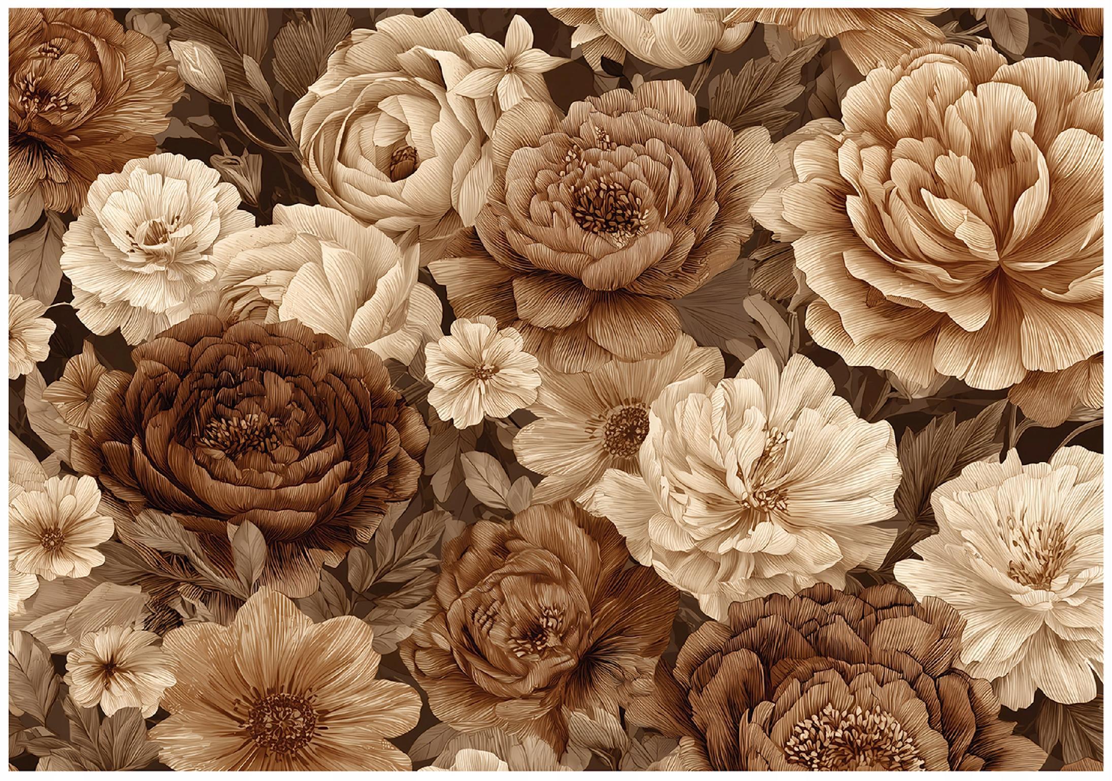 FOTOTAPETE Blumen Pfingstrosen Braun 200x140 cm - Multicolor, Papier (200/140cm) - Wallarena